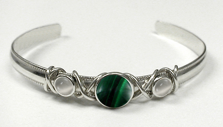 Sterling Silver Hand Made Cuff Bracelet With Malachite